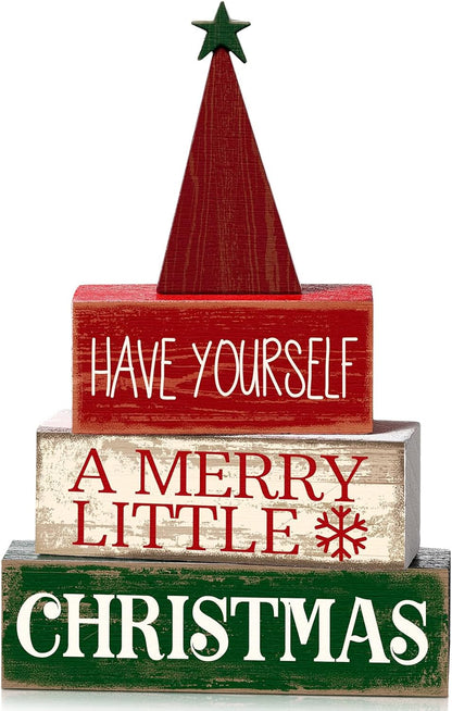 4 Pcs Christmas Table Decor Wooden Hot Cocoa Decoration Christmas Centerpiece Winter Tiered Tray Decor Decorative Red Hot Cocoa Block Signs Gift Farmhouse Xmas Decoration for Home Kitchen