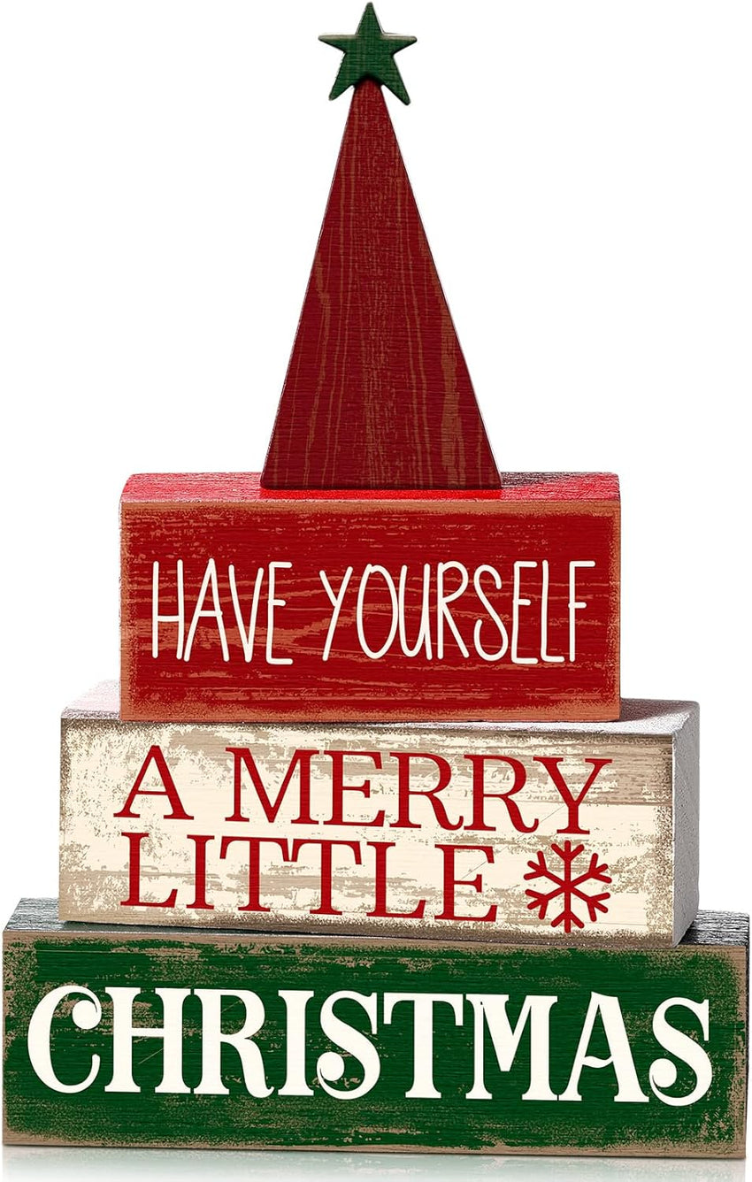 4 Pcs Christmas Table Decor Wooden Hot Cocoa Decoration Christmas Centerpiece Winter Tiered Tray Decor Decorative Red Hot Cocoa Block Signs Gift Farmhouse Xmas Decoration for Home Kitchen
