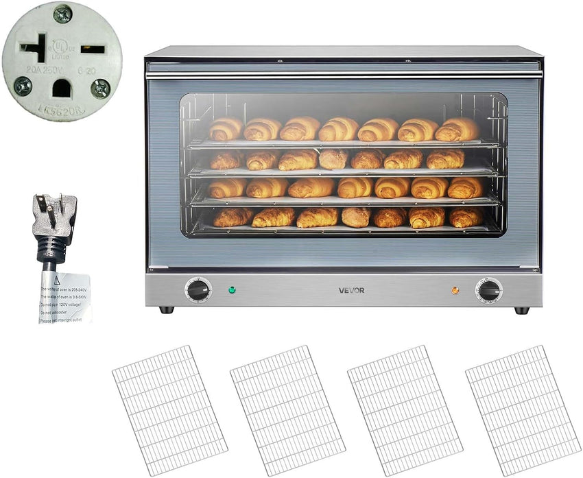 VEVOR Commercial Convection Oven, 21L/19Qt, Quarter-Size Conventional Oven Countertop, 1440W 3-Tier Toaster w/Front Glass Door, Electric Baking Oven w/Trays Wire Racks Clip Gloves, 120V