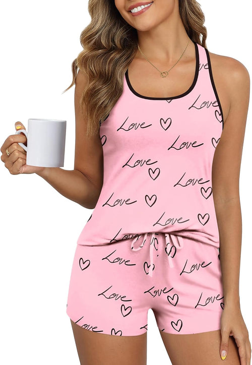 Ekouaer Womens Tank Top Pajama Set Comfy Sleeveless Sleepwear Racerback Cami and Shorts Pjs 2 Piece Summer Loungewear