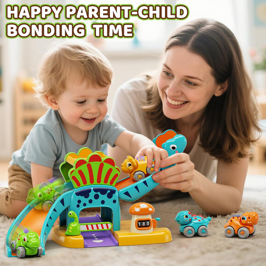 Lehoo Castle Toys for 1 Year Old Boys, Dinosaur Slide with 4 Mini Push Cars for Baby 12-18 Months, Infant Play Vehicle Set, Educational Learning First 1st Birthday Gifts for Kids, Girls, Toddlers 1-3
