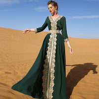 Abaya for Women Floral Lace Ethnic Moroccan Dress Muslim Dubai Attire Islamic Clothes Wedding Eid Ramadan Jalabiya