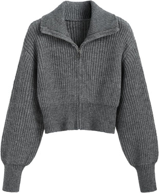 CIDER Zip Up Cardigans for Women Fall Trendy Long Sleeve Chunky Cardigan Knit Open Front Collared Zipper Cardigan