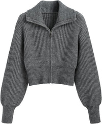CIDER Zip Up Cardigans for Women Fall Trendy Long Sleeve Chunky Cardigan Knit Open Front Collared Zipper Cardigan