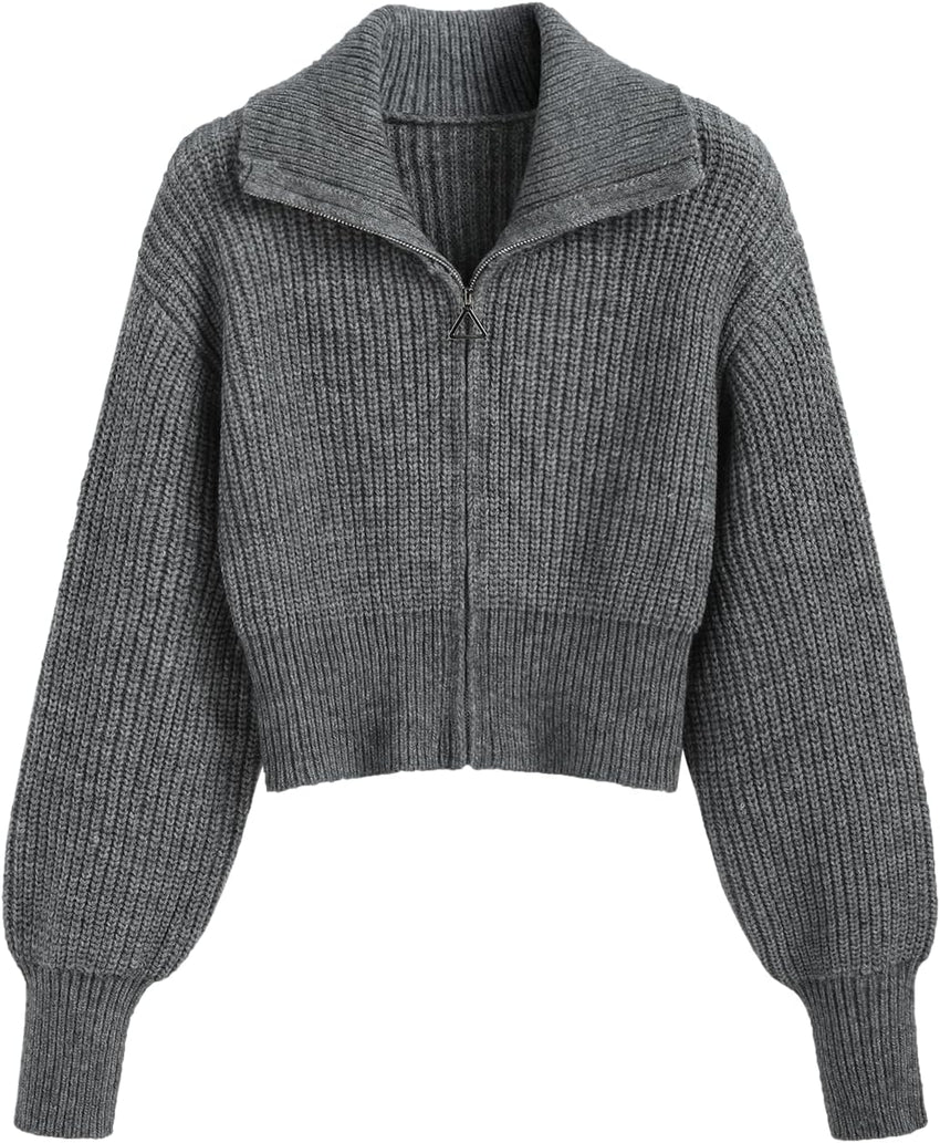 CIDER Zip Up Cardigans for Women Fall Trendy Long Sleeve Chunky Cardigan Knit Open Front Collared Zipper Cardigan