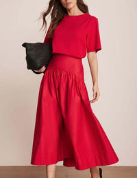 Bozanly Summer Two Piece Outfits Skirts Set for Women Crewneck Short Sleeve Tee and Midi Skirt Sets Dresses