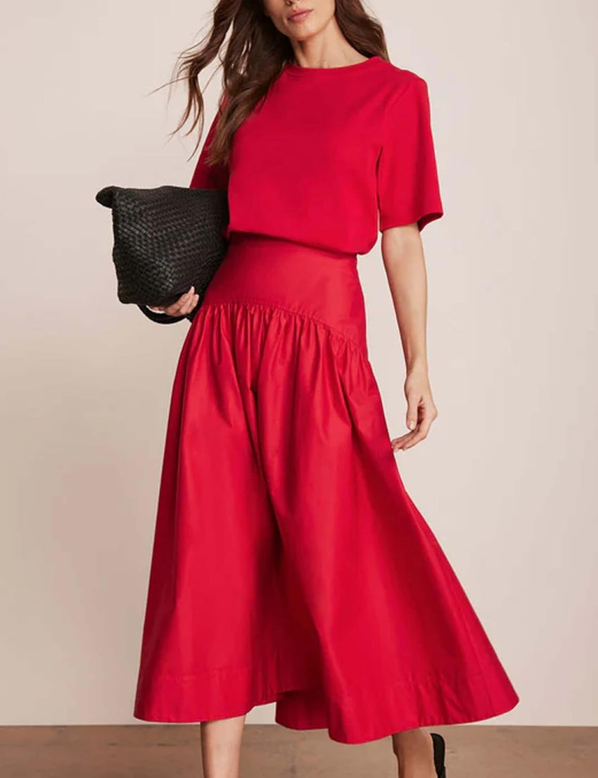 Bozanly Summer Two Piece Outfits Skirts Set for Women Crewneck Short Sleeve Tee and Midi Skirt Sets Dresses