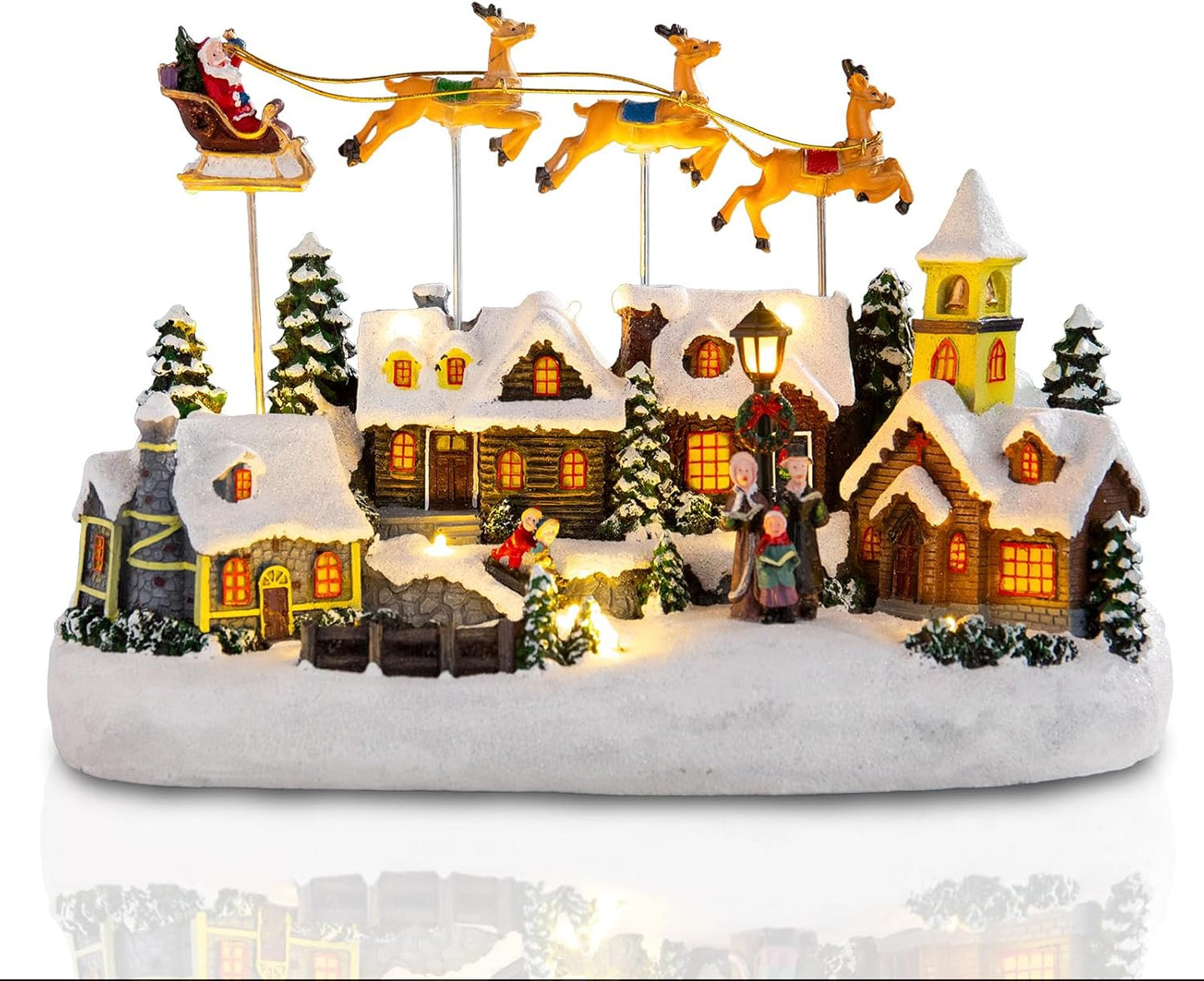 Bdor Christmas Village Lighted Decoration Musical Animated Display Christmas Collectible Santa Battery Operated Resin Indoor Decor