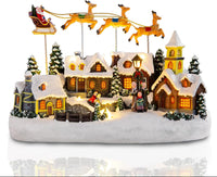 Bdor Christmas Village Lighted Decoration Musical Animated Display Christmas Collectible Santa Battery Operated Resin Indoor Decor