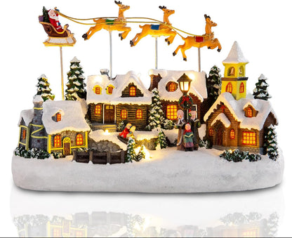 Bdor Christmas Village Lighted Decoration Musical Animated Display Christmas Collectible Santa Battery Operated Resin Indoor Decor