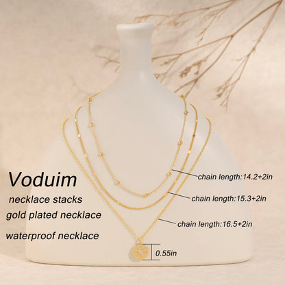 Layered Necklaces for Women, Dainty 14K Gold Plated Circle Peadant Chain Necklace Set Simple Paperclip Stacked Necklaces for Women Trendy Gold Jewelry