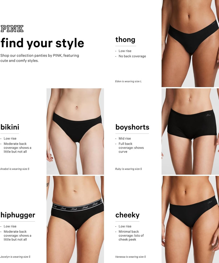 Victoria's Secret PINK Women's No Show Cheekster Underwear, Panties for Women, Spring Basic, (M)