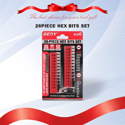 Premium 25-Piece Allen Key Drill Bit Set - Durable Allen Wrench Bits with Strong Magnetic Tips, SAE & Metric Hex Keys