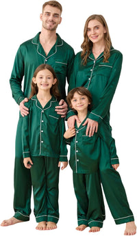 Satin Family Christmas Pajamas Set Soft Button Down Holiday Sleepwear Matching PJs for Couple Men Women Jammies Party