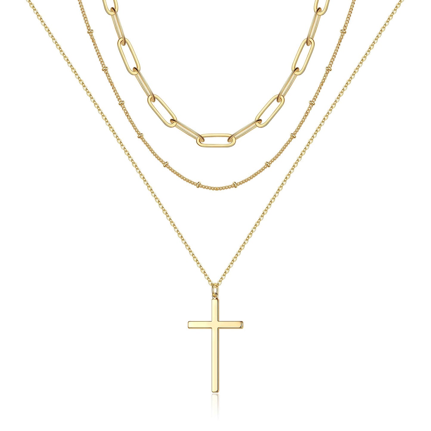 Turandoss Dainty Layered Choker Necklace, Handmade Y Pendant Necklace Multilayer Bar Disc Necklace Adjustable Layering Choker Necklaces for Women