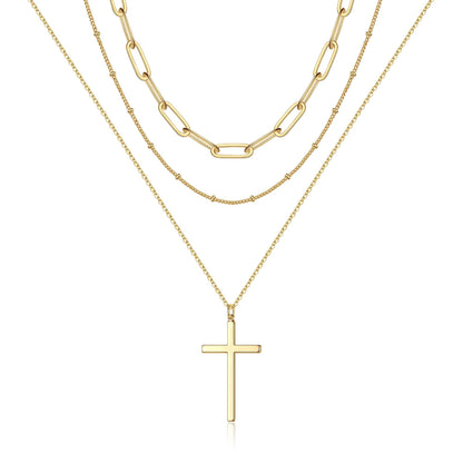Turandoss Dainty Layered Choker Necklace, Handmade Y Pendant Necklace Multilayer Bar Disc Necklace Adjustable Layering Choker Necklaces for Women