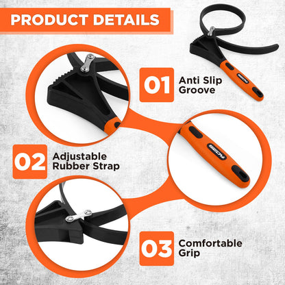 2-Piece Rubber Strap Adjustable Wrench Set Diameter 4" and 6", Oil Filter Pipe Jar Opener Strong Grip Plumbers Universal Spanner for Drain Sewer Cap Sink Pliers Nut Shower Head Valve Removal