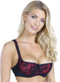 Rosme Women's Balconette Bra with Push Up Effect Plus Size Sexy Lace Demi Half Cup Bra Underwired Low Cut Mesh Bras Eliza