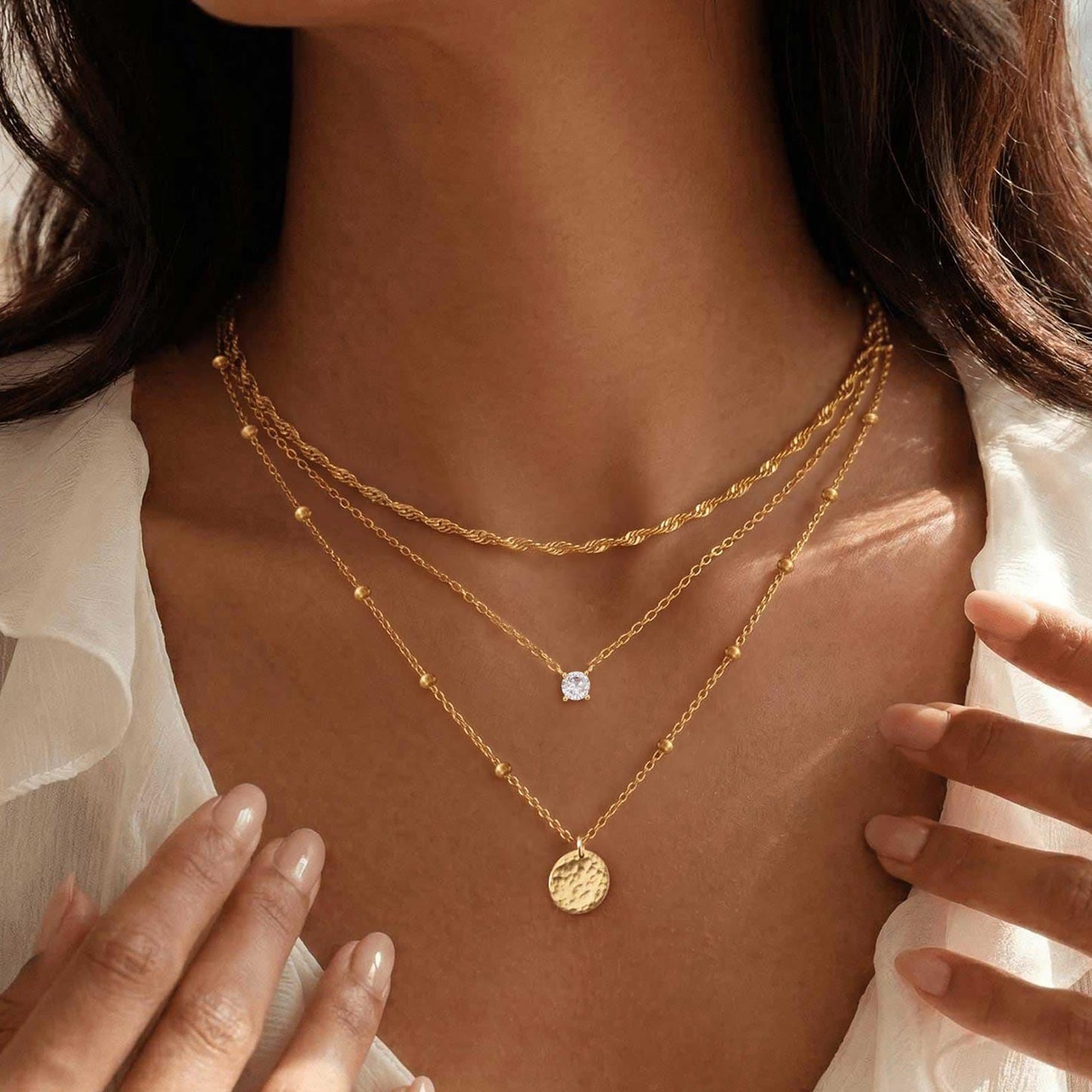 Layered Necklaces for Women, Dainty 14K Gold Plated Circle Peadant Chain Necklace Set Simple Paperclip Stacked Necklaces for Women Trendy Gold Jewelry