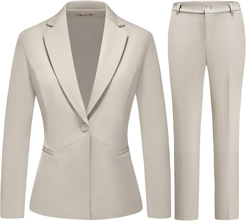 MODFUL Women's 2 Piece Business Suit Pant Set Slim Fit One Button Blazer Jacket Lady Work Suit for Office