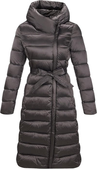 Bellivera Women's Puffer Jacket Lightweight Quilted Hooded Long Down Alternative Coat with Belt
