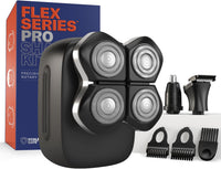 Freebird FlexSeries Electric Head & Body Hair Shaver - Mens Cordless Rechargeable Wet/Dry Skull Bald Head Back & Groin Waterproof Razor with Rotary Blades, Clippers, Nose Trimmer, Brush, Massager