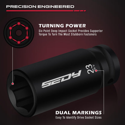 29-Piece 1/2" Drive Impact Socket Set, SAE (3/8 to 1 inch) and Metric (10-24mm) Sizes with Extension Bars Standard Deep Socket Set CR-V Material High Durability Impact Wrench