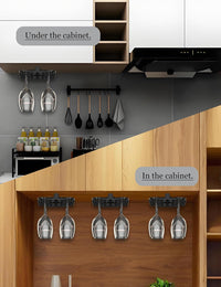NOTMBESTM Wine Glass Holder Under Cabinet, Wine Glass Rack Fit for Storing wine glasses Under Shelf, Table, Desk, Bar Counter, Stemware Rack Fixed by Screw or Adhesive (Black)