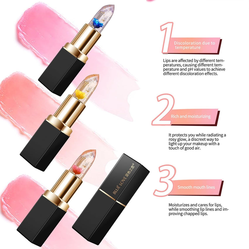 BLUE LOVE Color Changing Flower Lipstick - Hydrating Jelly Lip Balm with Flower Inside, Long-Lasting Moisturizer & Nourishing Lip Gloss for a Beautiful, Customizable Look (Blue)