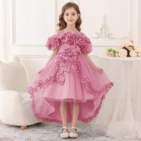 Girl's Princess Dress, Birthday Party, Pageant Gown - Ruffle Tulle Satin Princess Dresses with Kids Train