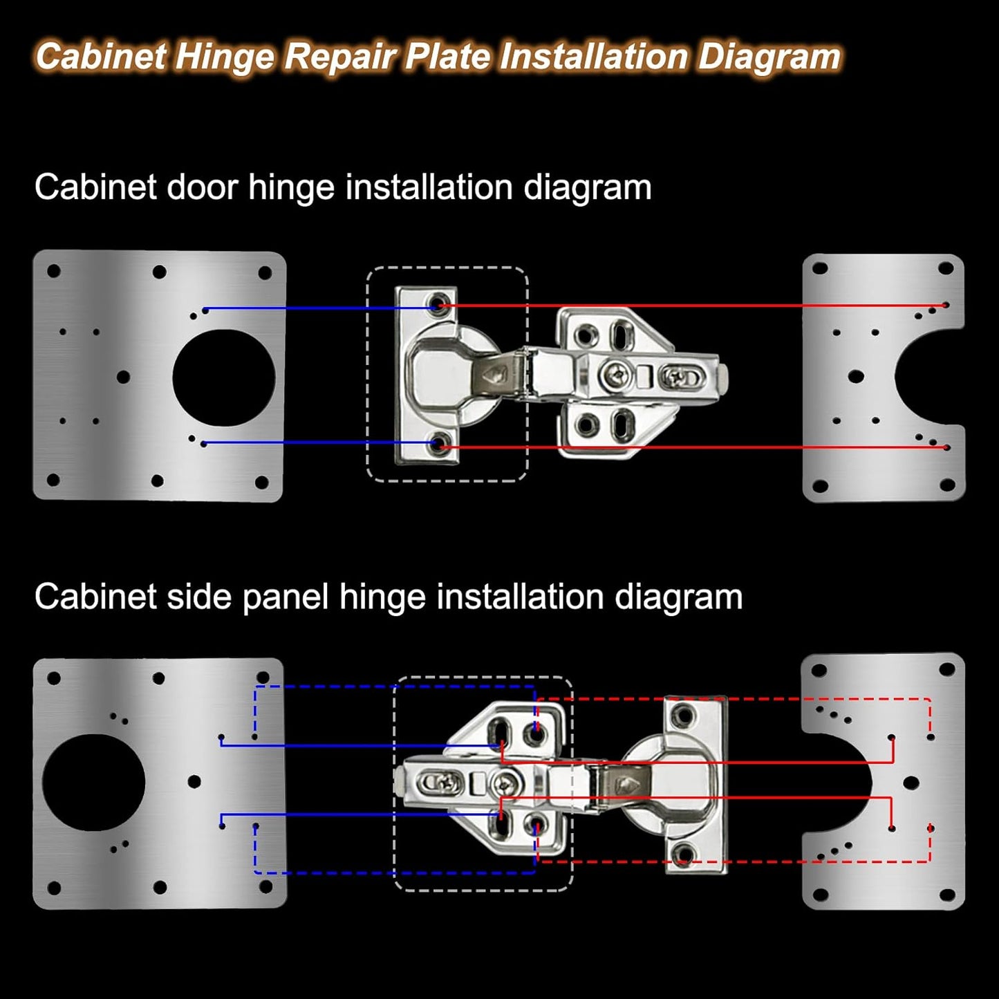 7DAY'S - 6 PCS Cabinet Hinge Repair Plate, Hinges Repair Fixing Plates, Stainless Steel Cabinet Repair Board, Kitchen Cupboard Door Hinge Repair Brackets Kit, Cabinet Fixing Plate Bracket with Mounting Screw
