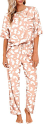 Ekouaer Womens Satin Silky Pajama Set Short Sleeve Shirt with Long Pajama Pant Set Soft PJ Loungewear