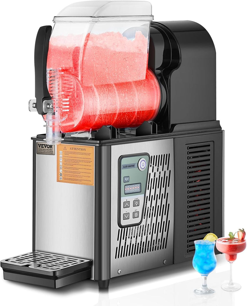 VEVOR Commercial Slushy Machine, 4L Single Tank Frozen Drink Machine, 16 Cups Stainless Steel Margarita Smoothie Frozen Drink Maker, Slushie Maker for Home Party Restaurants Cafe Bars