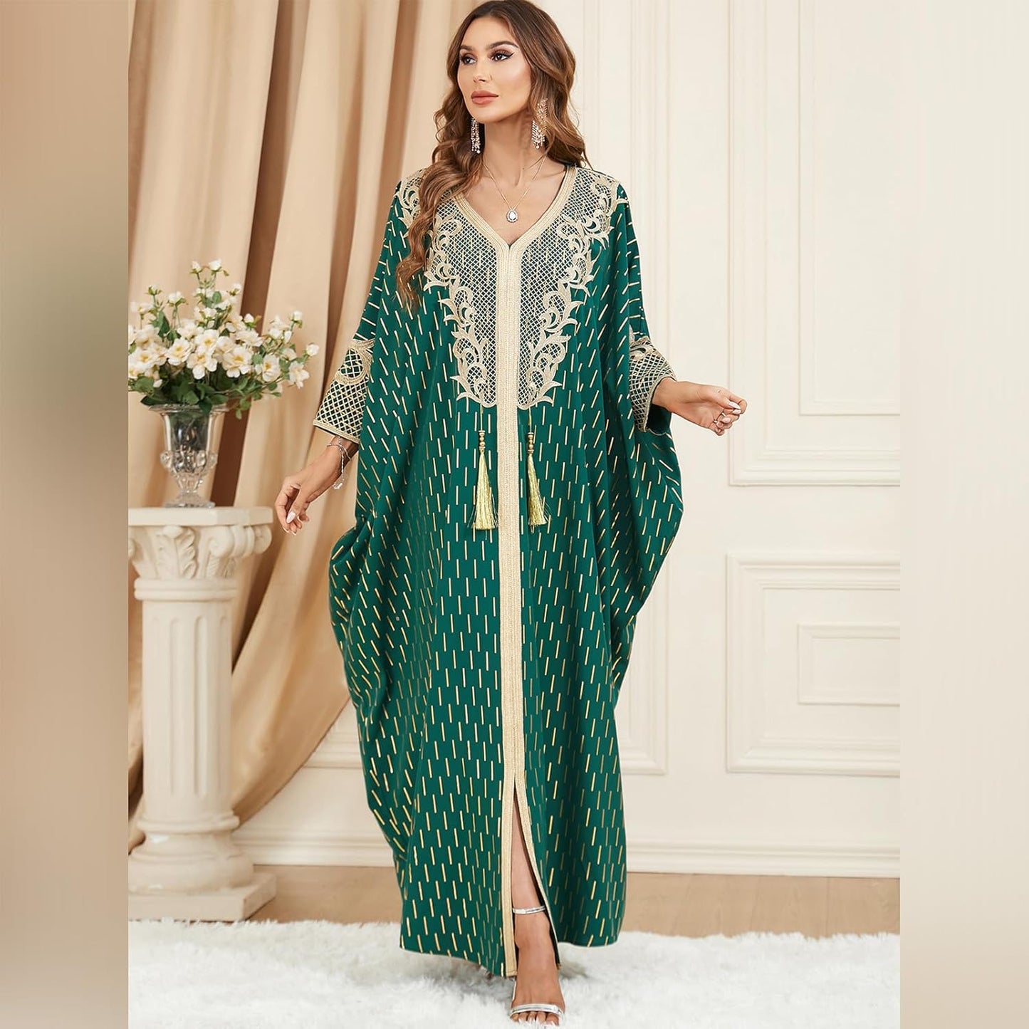 ODIZLI Muslim Abaya for Women Long Dresses Dubai Pendant Bat Sleeves Turkey African Caftan Vest