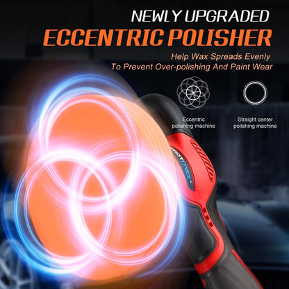 Cordless Car Buffer Polisher w/ 2x2000mAh 21V Batteries, 6 Inch Car buffer Waxer Kit, Car Polishing Machine w/ Extra 18 PCS Attachments & 6 Variable Speed, Car Buffer Polisher for Car Detailing