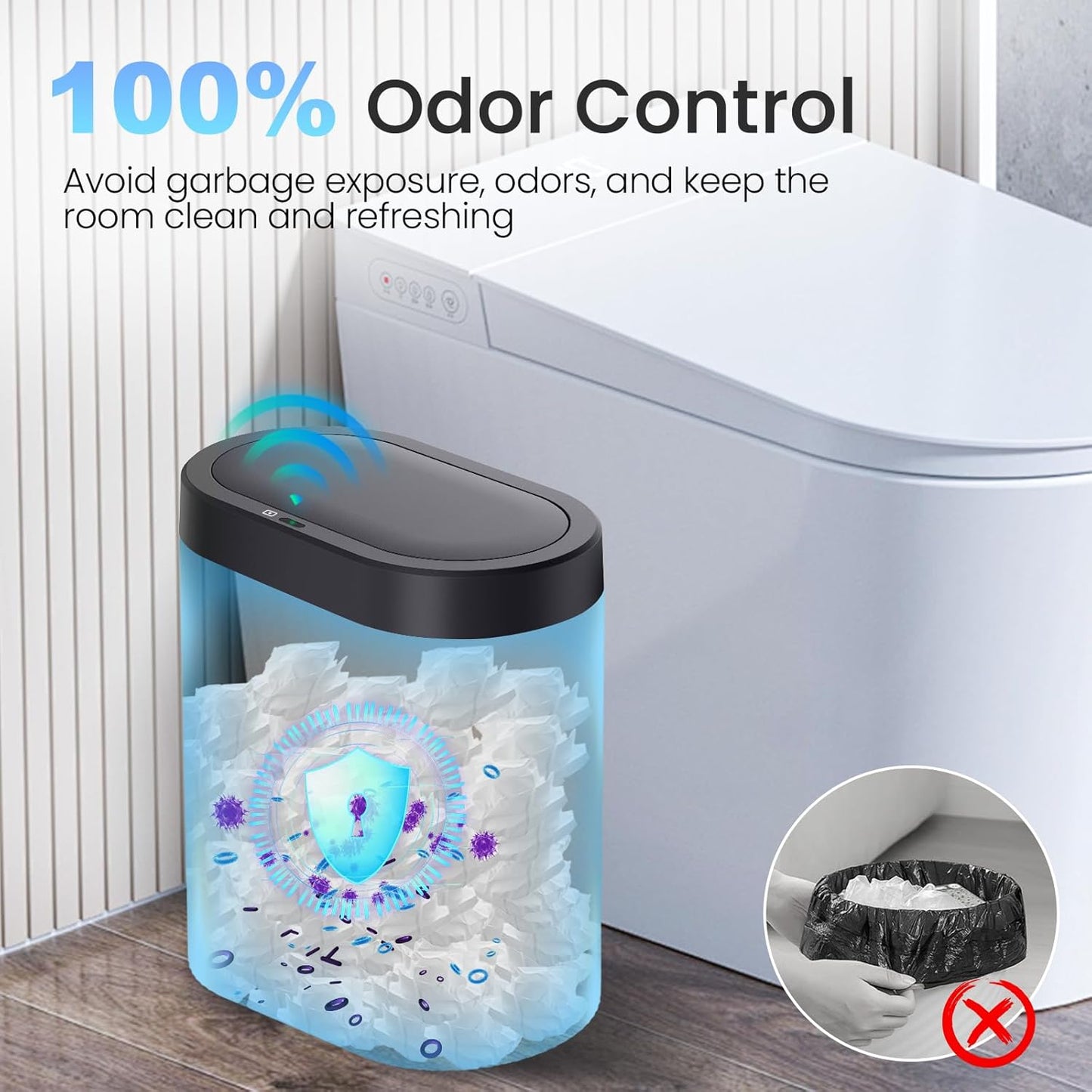 5 Gallon Bathroom Trash Can with Lid, Automatic Motion Sensor Black Trash Can, Touchless Slim Waterproof Garbage Bin for Kitchen, Bedroom, Office, and Bathroom