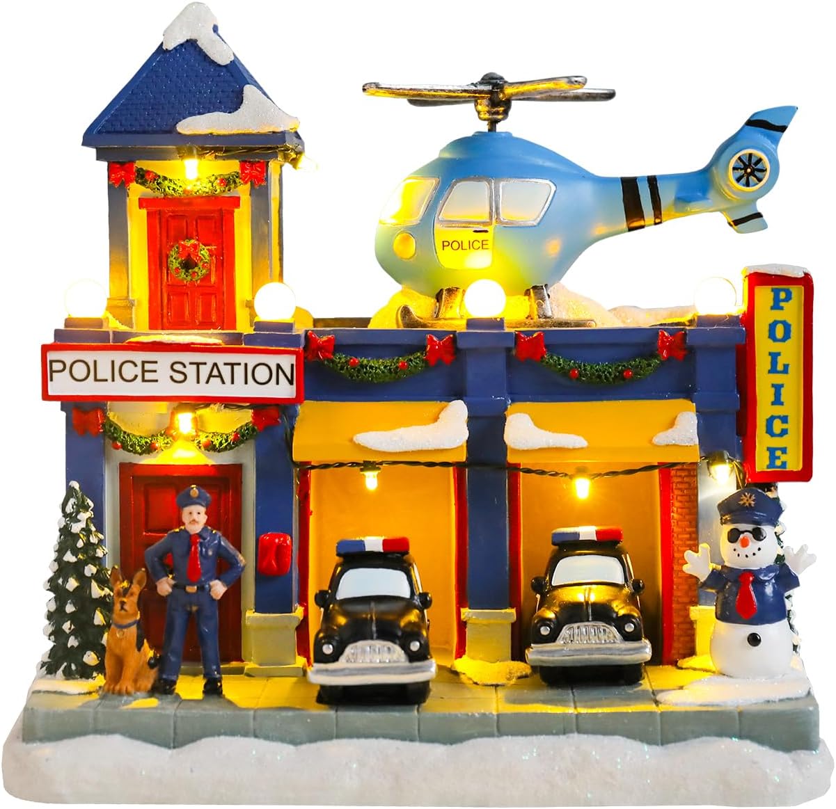 Bdor Christmas Village Lighted Decoration Musical Animated Display Christmas Collectible Santa Battery Operated Resin Indoor Decor