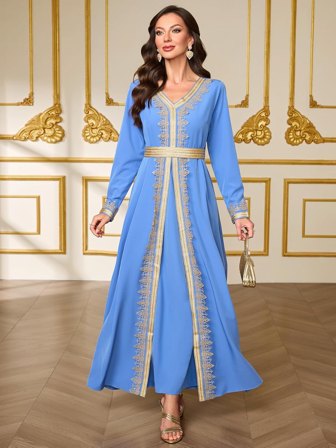 Embroidery Abayas for Women Muslim Moroccan Floral Maxi Kaftan Dress Arabic Islamic Dubai Robe Ramadan Prayer Clothes