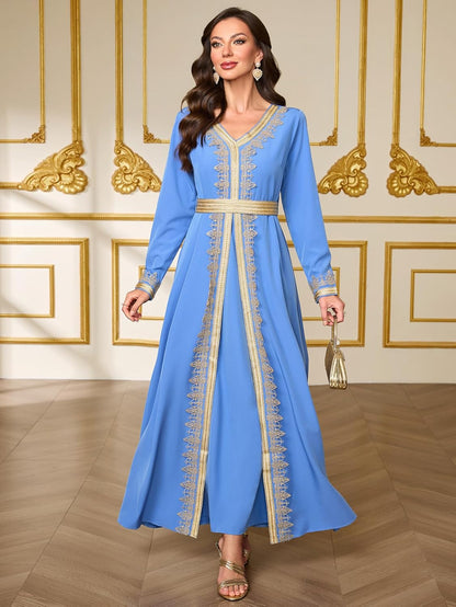 Embroidery Abayas for Women Muslim Moroccan Floral Maxi Kaftan Dress Arabic Islamic Dubai Robe Ramadan Prayer Clothes