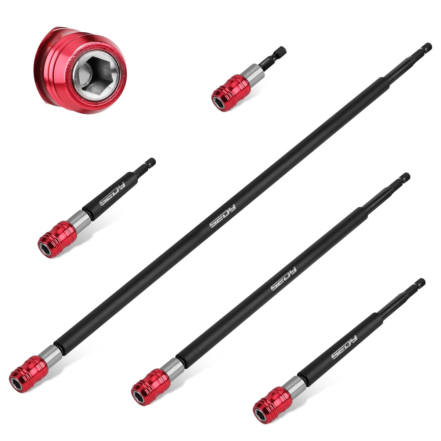 5-Piece 2", 4", 6", 12", 17" Extra Long Magnetic Screwdriver Bit Holders, 1/4 Inch Hex Shank Quick Release Extension Adapter, Durable CR-V Steel, Universal Fit for Impact Driver Bits