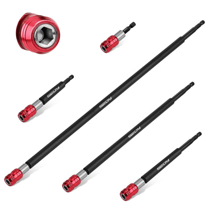 5-Piece 2", 4", 6", 12", 17" Extra Long Magnetic Screwdriver Bit Holders, 1/4 Inch Hex Shank Quick Release Extension Adapter, Durable CR-V Steel, Universal Fit for Impact Driver Bits