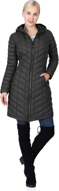 Outdoor Ventures Women's Maryan Hooded Ultra Lightweight Warm Thermolite Long Puffer Coat
