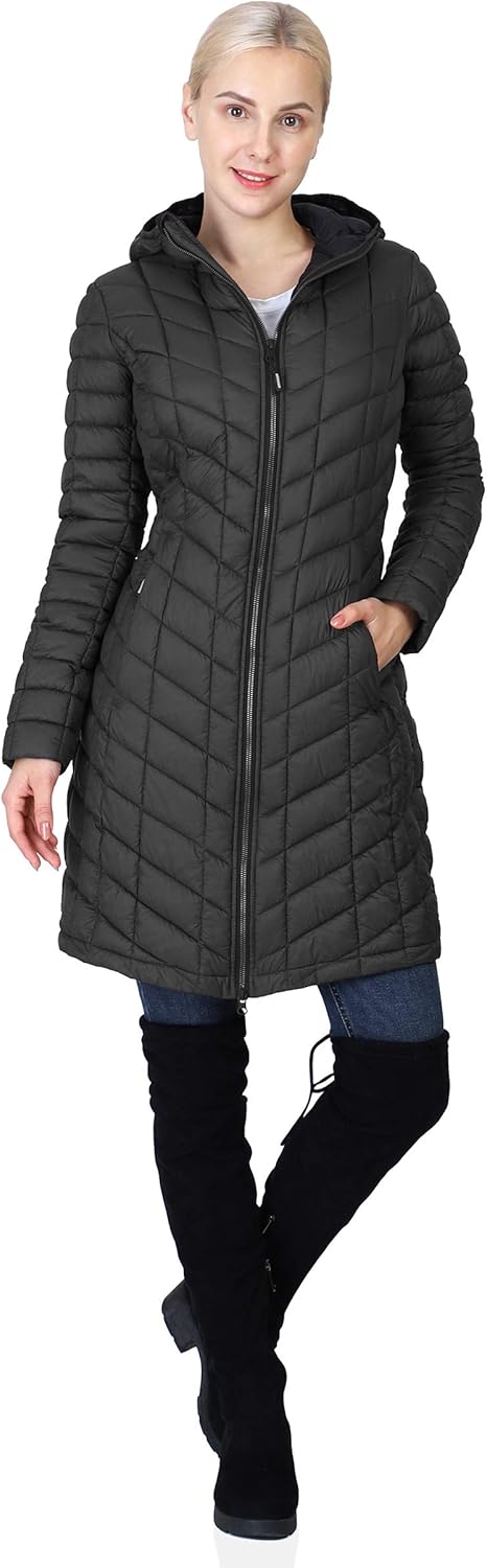 Outdoor Ventures Women's Maryan Hooded Ultra Lightweight Warm Thermolite Long Puffer Coat