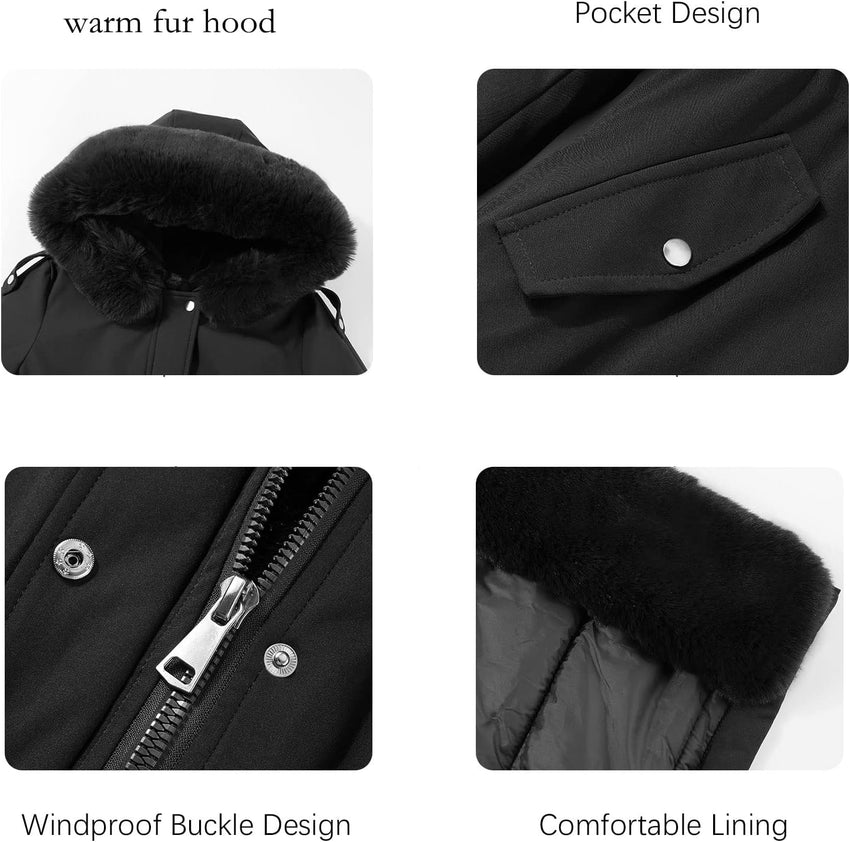 RISISSIDA Women Winter Parka Puffy Coat,Puffer Jacket with Long Fur Collar Hooded,Thicken Warm Bubble Overcoat for Deep Cold