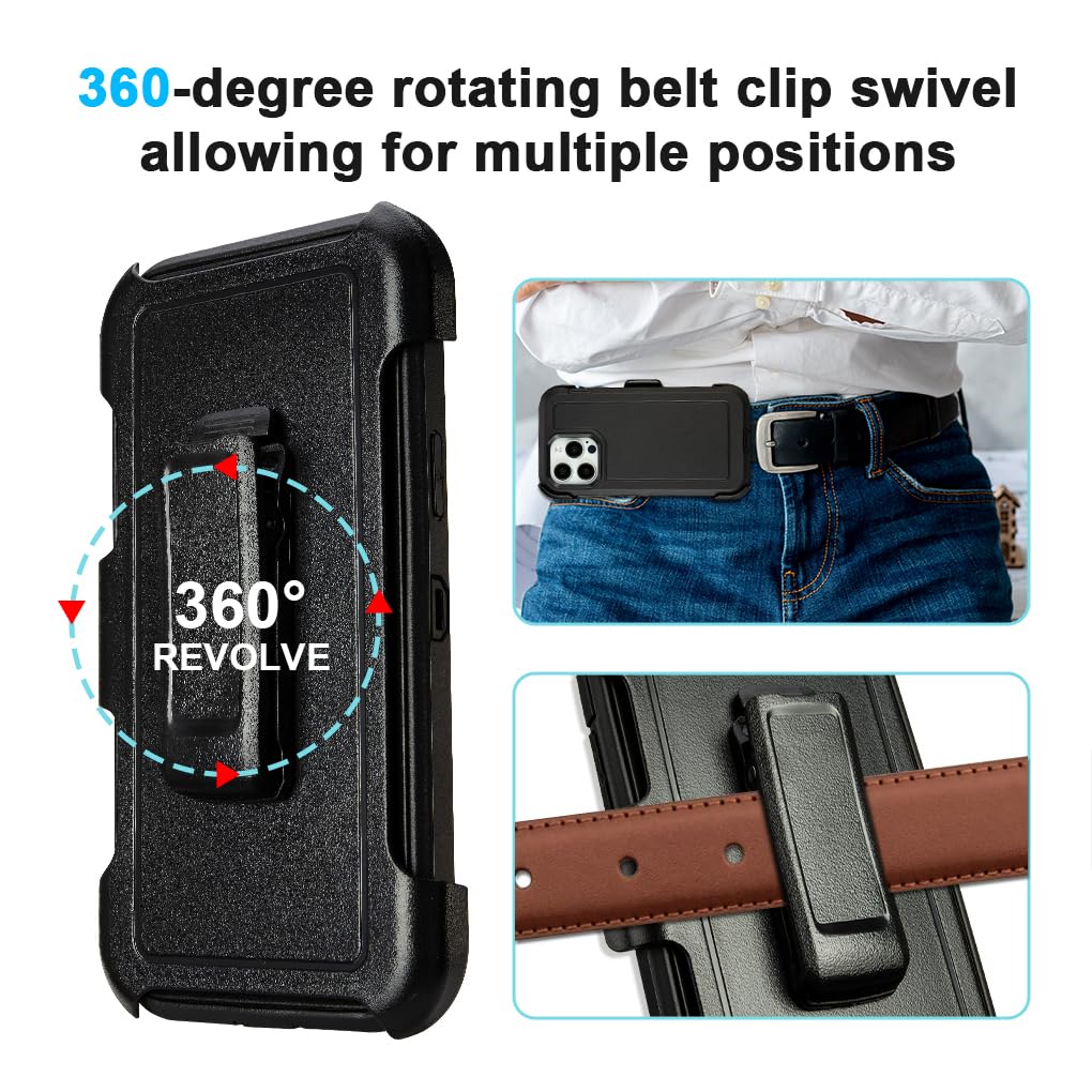 for Black iPhone 16 Pro Case with Belt Clip, for Shockproof iPhone 16 Pro Case Heavy Duty,3 Layers of Sturdy,Anti-Drop,Military-Grade Defender Cover for iPhone 16Pro Case Black