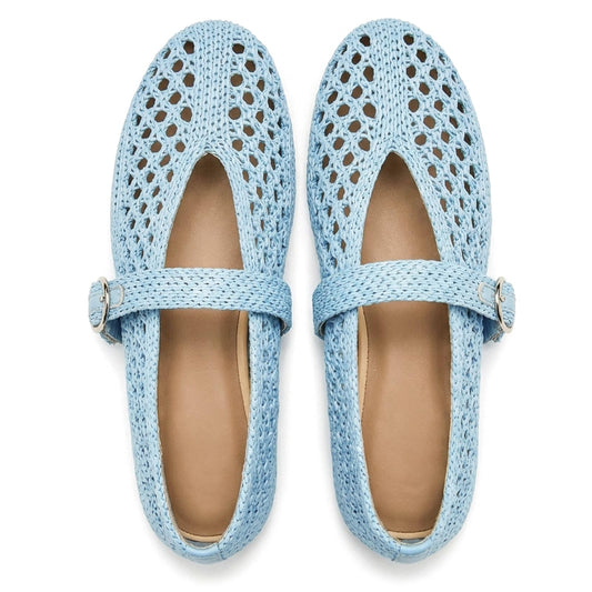 Woven Ballet Flats Women Mesh Raffia Flats Round Toe Mary Janes Comfortable Ballerina Flat Shoes