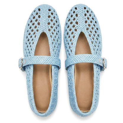 Woven Ballet Flats Women Mesh Raffia Flats Round Toe Mary Janes Comfortable Ballerina Flat Shoes