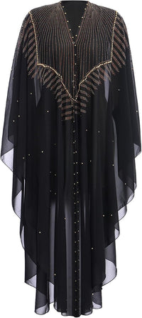 IBTOM CASTLE Abaya for Women Muslim, Beaded Embroidered Maxi Kaftan Dress Cardigan Caftan Dubai Arabic Kimono Robe