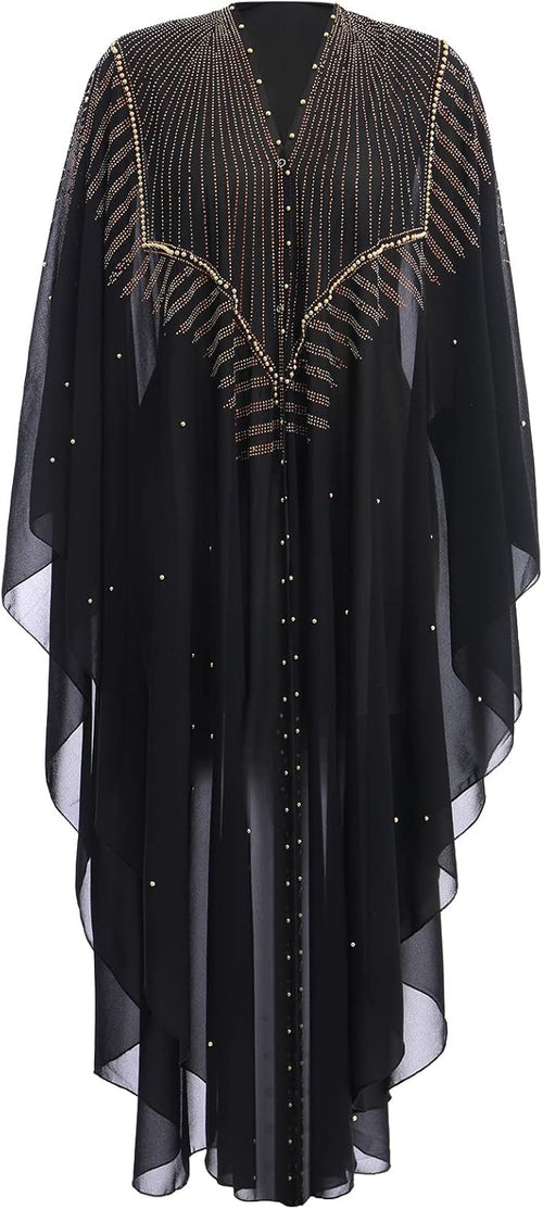 IBTOM CASTLE Abaya for Women Muslim, Beaded Embroidered Maxi Kaftan Dress Cardigan Caftan Dubai Arabic Kimono Robe