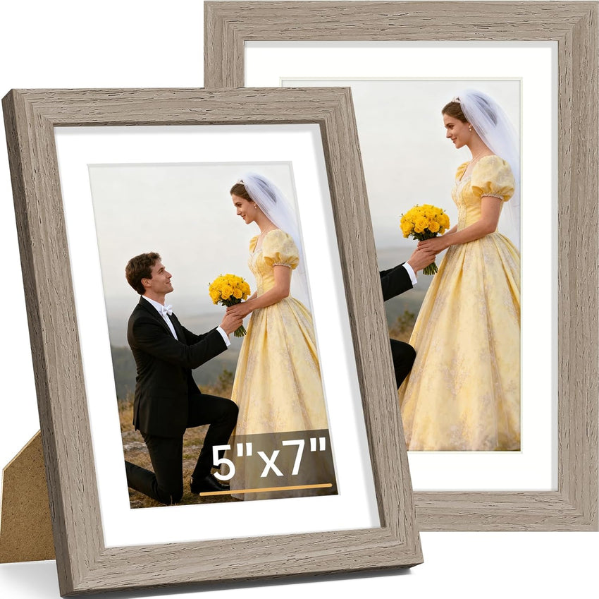Vittanly 8x10 Picture Frame Set of 2, Solid Wood Frame for Wall or Tabletop, Display Photo 5x7 with Mat or 8x10 without Mat, Natural